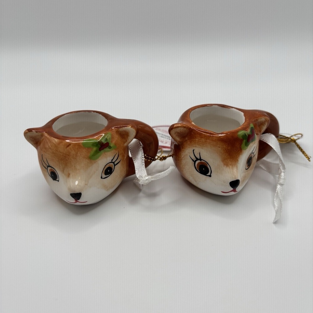 Mr Christmas 2022 Nostalgic REINDEER‎ Mini Mug Ornament Set of 2 NWT Retro